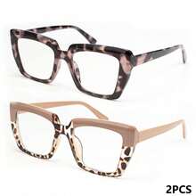 2pcs Elegant Color Reading Glasses For Women, Leopard Print & Ripple Pattern, Comfortable Spring Arms Big Square Frame Magnifying Glasses - Purple Leopard Print + Half Pink Leopard Print - View 16