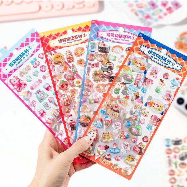 Ein süßer japanischer Aufkleber, bunter 3D geprägter Acryl-Diamant-Aufkleber mit Sushi-Essen, Kaninchen, Obst, geeignet für Scrapbooking und Bürodekoration mit Cartoon-Tier-Selbstklebe-Aufklebern, perfekt für DIY-Projekte und Bastelaufkleber für Büromaterial.
