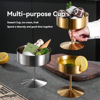 1 pieza/2 piezas Elegante tazón de postre de acero inoxidable dorado - Base estable, apto para helado, yogur, pudín, ensalada, salsa - Resistente a la oxidación y duradero, regalo para el hogar, restaurante o fiesta - Fácil de limpiar, productos de alta calidad, plato multifuncional de moda, vajilla moderna, taza para aperitivos, opción de regalo perfecta