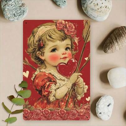 Dekoracja pokoju, 1 szt. metalowa tabliczka z napisem "Walentynki", 8x12 cali, prostokątna, żelazna dekoracja ścienna, dekoracja domu, kuchni, łazienki o tematyce miłosnej - plakat w stylu art déco.