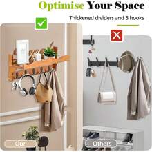 Wall Mount Coat Rack With Shelf - 42cm 5 Dual Hooks Beach Theme |   Entryway Bathroom Storage - Brown - View 6