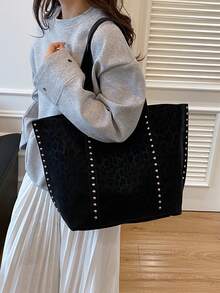 Túi Tote Họa Tiết Da Báo Thời Trang Mới Cho Nữ, Sức Chứa Lớn, Phong Cách Cổ Điển Thanh Lịch, Thích Hợp Cho Các Buổi Hẹn Hò, Mua Sắm, Đa Năng, Thu/Đông - màu đen - Xem 5