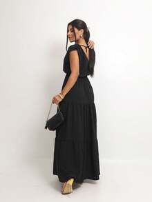 Duna Women's Long Dress Plain Comfort Tank Top - màu đen - Xem 2