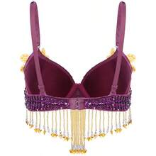 Women's Glitter Belly Dance Bra Top Tassels Bra Top For Halloween Theme Party Stage Performance