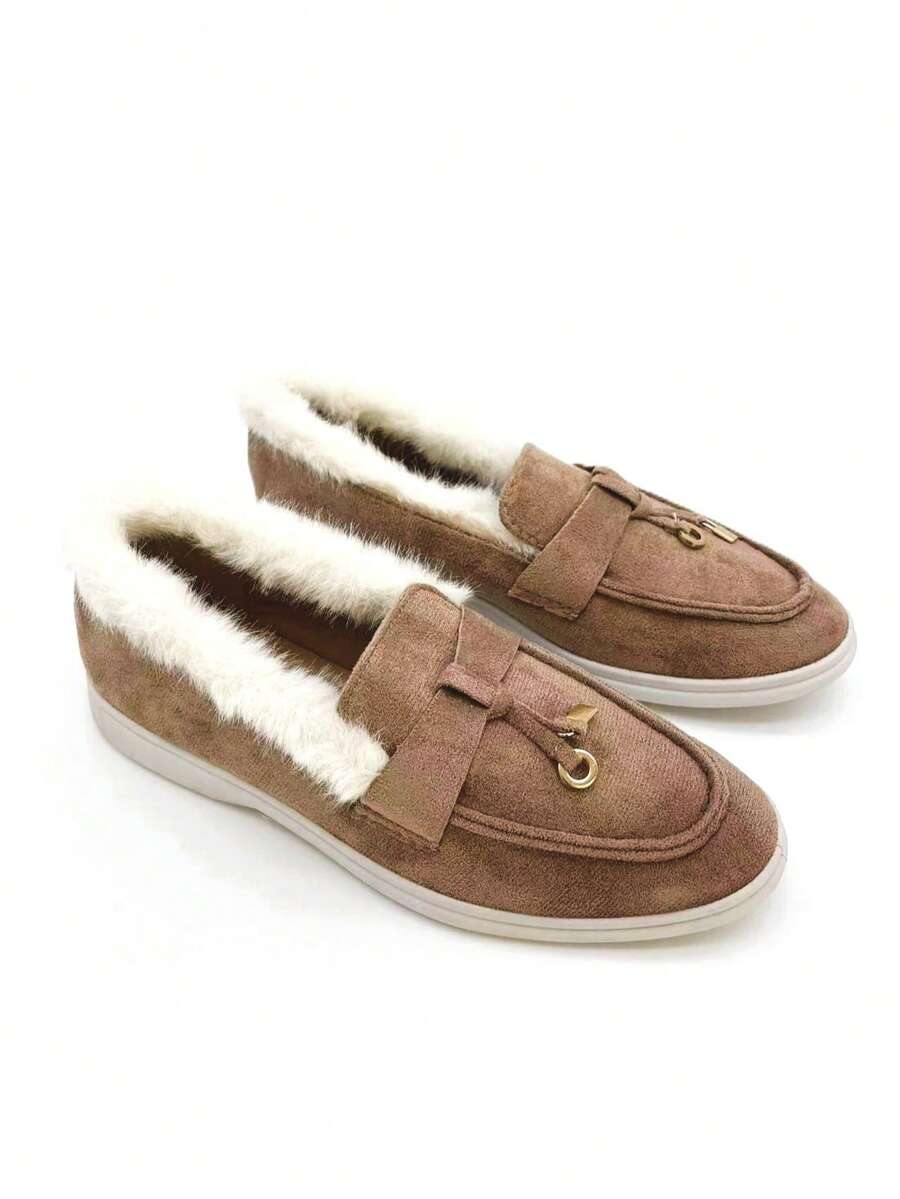 Frühlings- und Herbst-Damenschuhe in Metalloptik, Loafers Freizeitschuhe, Bootsschuhe mit Schlupfeinstieg - Khaki GO302 - Übersicht 1