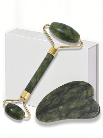 Natural Jade Roller Set, Jade Face Roller For Women, Rose Quartz Facial Massage Roller, Gua Sha Jade Roller, Beauty, Skincare, Spa, Self-Care, Skincare Tools, Facial Care, Beauty Therapist Supplies, Massage, Facial Massage Tools, Facial Roller