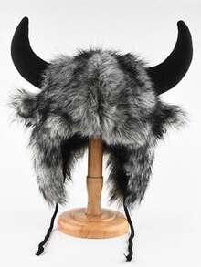 Halloween Plush Horns Hat, Warm Windproof Earflap Trapper Hat For Autumn/Winter