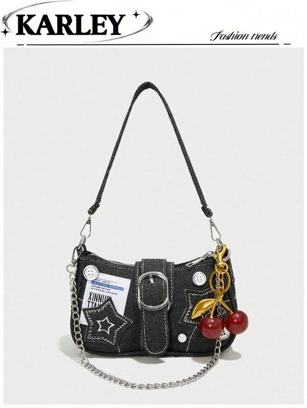 Retro Y2K Style Colorblock Star Chain Crossbody Bag, Suitable For Girls, Women, Students, Young Professionals, Office Workers, Commuting, School Outings