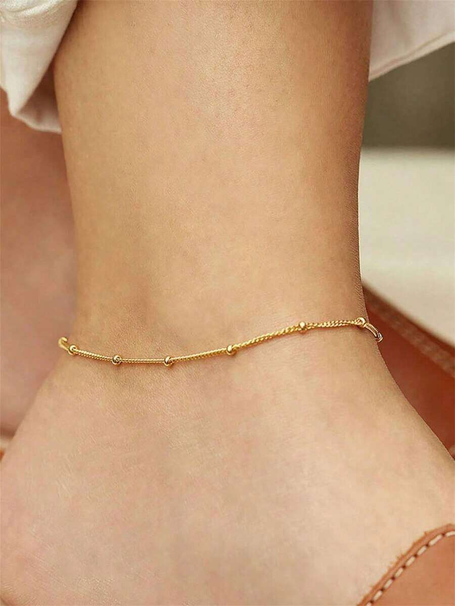 1pc 304 Stainless Steel Waterproof Minimalist Chain Anklet Dainty Classic Chain Anklets For Women Beach Holiday Stacking Jewelry Daily Wearing - 1個 - 查看 1