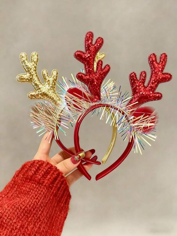 1 tiara feminina de Natal com chifres de rena, tiara decorativa brilhante para festas, ideal para feriados, festas e Ano Novo.