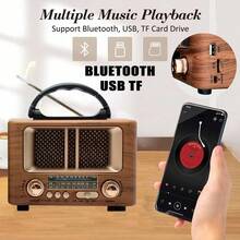 Radios portátiles AM FM, radios retro vintage de onda corta con transistores y parlantes, compatible con alimentación por USB , Bluetooth/TF - Marrón - Ver 2