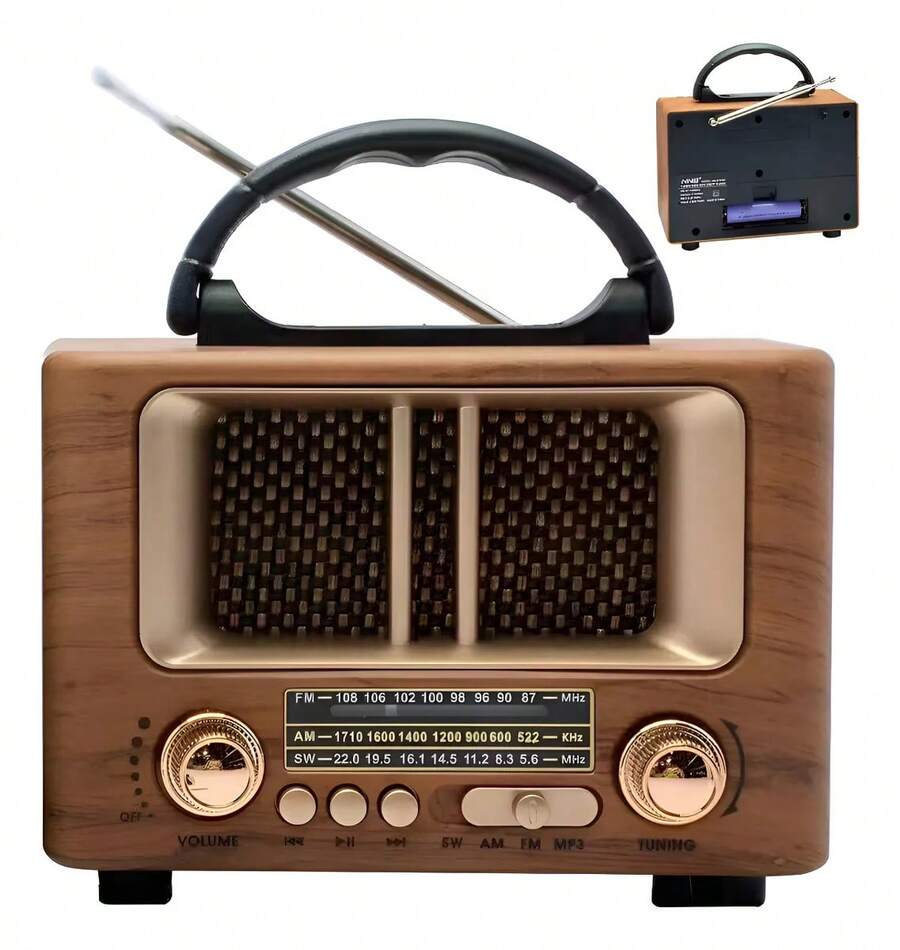 Radios portátiles AM FM, radios retro vintage de onda corta con transistores y parlantes, compatible con alimentación por USB , Bluetooth/TF - Marrón - Ver 1