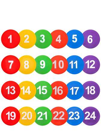 20厘米带编号的地标垫，数字1-24，足球/篮球/排球场地标记，扁平编号圆盘