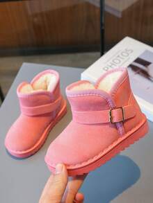 兒童雪地靴 秋冬新款 女童幼兒保暖靴 男童軟底短筒保暖內裡靴 休閒百搭輕量舒適 - 粉色 - 查看 3
