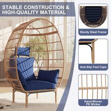 Paito - Tumbona de Gran tamaño, Silla de Mimbre de ratán de Huevo para Exteriores, Silla de balcón con Forma de Huevo de 500 Libras para Sala de Estar, balcón, Patio Trasero - Azul - Ver 3