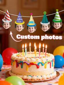 Personalized Birthday Flag-Raising, Exclusive Surprises! Customized Face Birthday Hats, Party Decorations, Photo Avatars, Banners, Banners, Make The Party More Creative And Cheerful - Multicolor - View 2