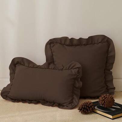 1pc Romantic French Style Ruffled Quilted Envelope Without Filler, Chic Romantic Decorative Throw Pillowcase For Bedroom/Dorm/Sofa/Couch, Gift For Lover, Friend. Machine Washable. Oeko-Tex Certified. Maroon