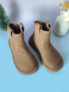 1 Pair Baby Casual Short Boots, Minimalist Design, Comfortable, Zipper Back, Girls Fashion Boots