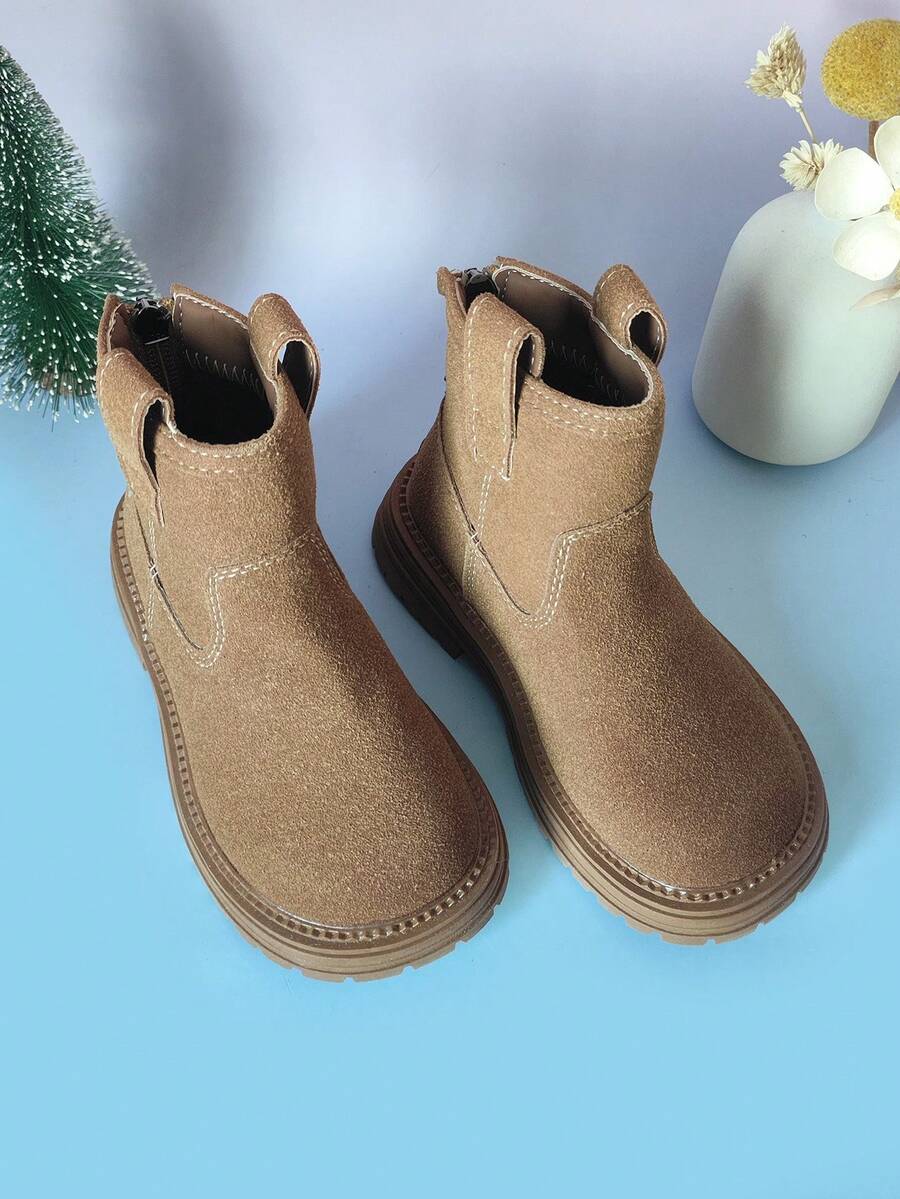 1 Pair Baby Casual Short Boots, Minimalist Design, Comfortable, Zipper Back, Girls Fashion Boots