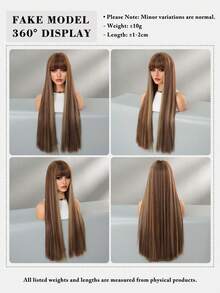 NICKY WALL Elegant-26 Inch Blonde Highlights Wigs For Women, Long Straight Wigs With Bangs, High Density Fluffy Synthetic Heat Resistant Fiber Hair Wig For Daily Wear, Costume Wigs Music Festival Party Use - Làm nổi bật tóc vàng - Xem 6