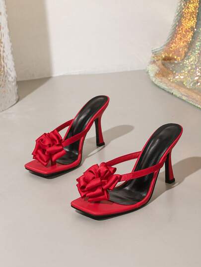 性感时尚女式黑色高跟凉鞋，方头一脚蹬小猫跟穆勒凉鞋