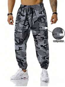 Men's Camouflage Outdoor Lightweight Drawstring Cargo Pants With Multiple Pockets - Dark Grey - View 5