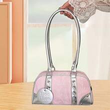 Bolso Boston versátil para mujer, estilo axila, con contraste de colores, informal, de gran capacidad, para el hombro, ideal para el día a día. - Rosa - Ver 5