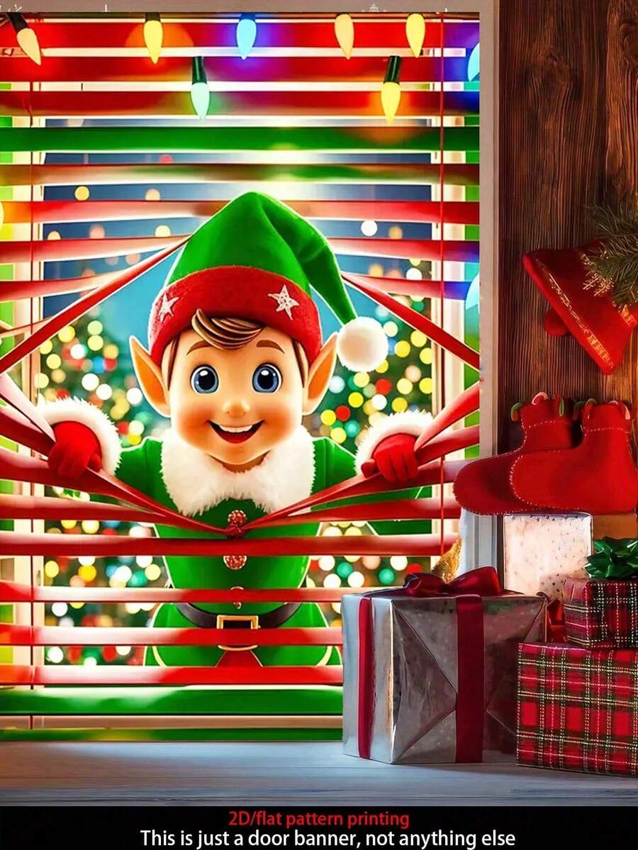 1pc Christmas Window Decoration, Reindeer Santa Snowman Pattern Background Cloth, Indoor/Outdoor Decor, Suitable For Christmas Theme Party Hanging Decor, No Power Needed, Winter Home Decor, Christmas Decoration, Not Sticker - Multicolor - View 1