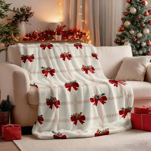 1 cobertor de flanela com tema natalino, cobertor de flanela macio e felpudo com decoração de laço, confortável para sofá, cama, lazer, presente ideal para adultos e esposa