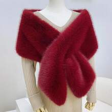 1pc Women Fluffy Shawl Collar Wrap, Suitable For Autumn/Winter Wedding Dresses And Daily Wear