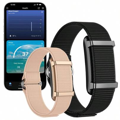Bracelet connecté intelligent, tracker d'activité et de fitness portable, suivi du sommeil 24h, surveillance continue de la fréquence cardiaque, de la tension artérielle et du stress HRV 24h/24, 170+ modes sport, bracelet connecté avec 1 bande, application gratuite, noir/or (batterie rechargeable 175mAh)