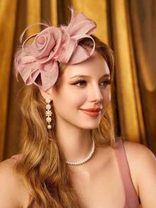 1pc Exaggerated Large Rose Flower Headpiece Fascinator Hat Women Wedding, Tea Party Hair Accessories, Kentucky Derby Bridal Hair Accessories, Luxury Headpieces Yellow Headband Halloween Rave Hair Accessories, Gifts