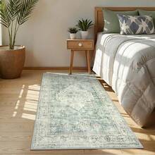 Washable Area Rug 5x7, Non-Slip Boho Neutral Carpet Living Room Bedroom Dining Room Office, Low-Pile Farmhouse Soft Carpet, Tan - Sage Green - View 3
