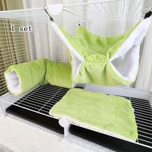 3pcs Sugar Glider Double-Layer Hammock, Ferret Hideaway Tunnel House, Pet Mat Combo Set, Suitable For Small Pets Like Sugar Glider, Hamster, Rabbit