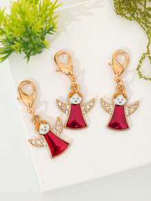 3 Pcs Red Christmas Angel Keychain Set, Alloy & Shiny Rhinestone Keychains, Elegant Keychain For Women, Durable Keyring, Perfect For Thanksgiving, Christmas & Mother's Day Gifts, Suitable For Bags, Backpacks, Festive Decorators, Party Favors - Angel - View 7