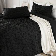 Black Leopard Print Textured FQueen Duvet Cover Set, 3 Pieces Soft Tufted Bedding FQueen Set All Seasons, Breathable And Cozy, Includes 1 Duvet Cover, 2 Pillowcases (Jacquard Black, FQueen){Inchcolor_nameinch:InchJacquardBlackinch,Inchsize_nameinch:InchFQueeninch} - 提花黑色 - 查看 6