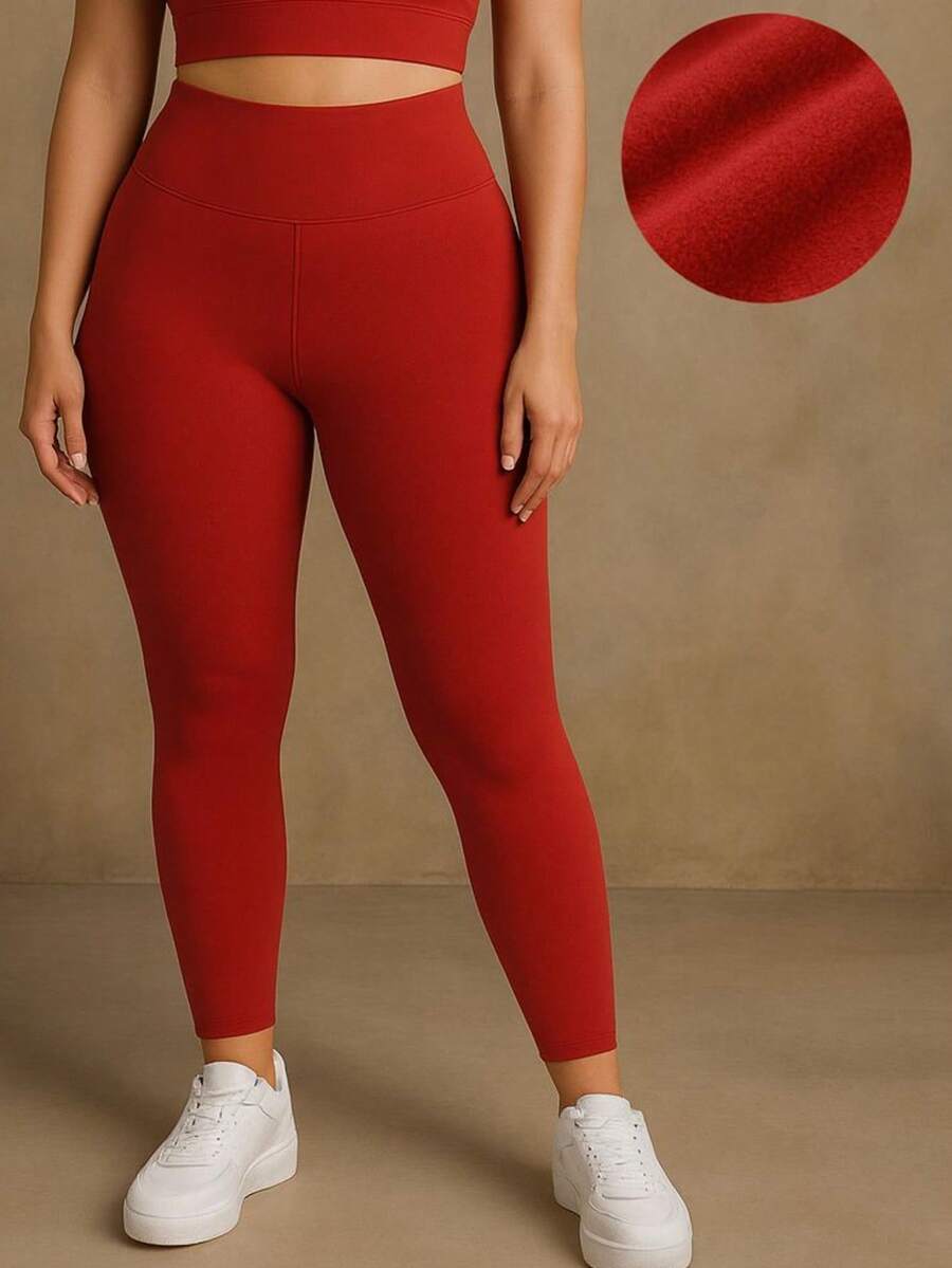 Premium Lined Thermal Leggings - Red - View 1