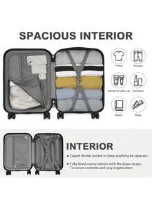 Valigia rigida in ABS leggera da 20 pollici con lucchetto a combinazione TSA e doppie ruote girevoli a 360°, trolley da viaggio impermeabile robusto da 33 litri (55x40x20 cm) per viaggi di lavoro - bagaglio a mano adatto in base alle dimensioni - Nudo - Visualizzare 8