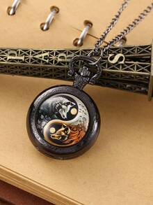 中号彩色图案复古翻盖装饰怀表项链，独特石英怀表，男女学生适用 - 均碼 - 查看 8