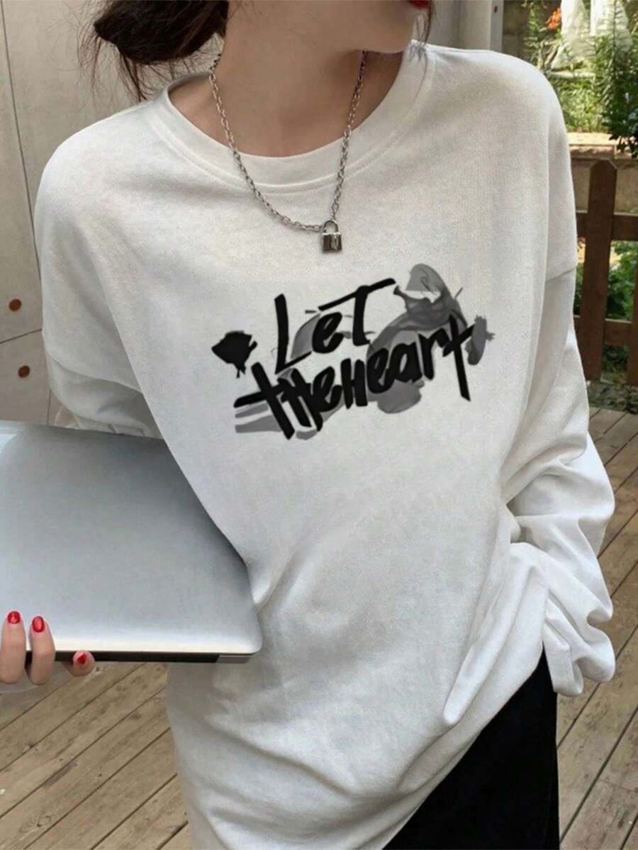 Made In Japan, Spring/Summer Cotton, Round Neck, Loose Fit, Versatile, Simple, English Print Short-Sleeve T-Shirt - White - View 1