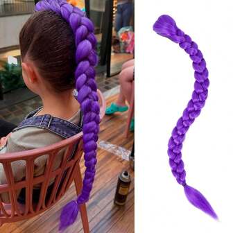 1 Piece Long Purple Braid Hair Extensions Easy Clip-In Ponytail Synthetic For Halloween Costume Cosplay For Girls