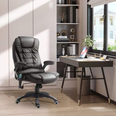 HOMCOM Office Chair Heated Ergonomic Massage Swivel Vibrating High Back Faux Leather Executive Chair Office(Black)