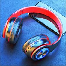 Wireless Gaming Headset With Microphone Bluetooth 5.3, Foldable Over Ear Headphones With Active Noise Canceling & LED Lights, Dual Wired/Wireless Mode For PC Laptop Phone, Deep Bass Sound For Music Sports Game, Portable Design With Long Battery Life - 黑紅色 - 查看 2