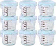 TOPTHEROAD 9 Pcs Contenedores para Alimentos con Escala, Recipientes de Vidrio con Tapa Hermética, Recipiente Reutilizable para Papillas de Bebe para Microondasr Efrigerador Congelador - Rojo y blanco - Ver 1