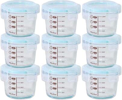 TOPTHEROAD 9 Pcs Contenedores para Alimentos con Escala, Recipientes de Vidrio con Tapa Hermética, Recipiente Reutilizable para Papillas de Bebe para Microondasr Efrigerador Congelador