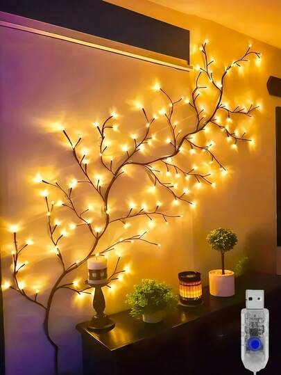 1pc 1.8m/5.9ft Artificial Branch Lamp, Soft And Flexible Willow Branch Lamp, USB Power Supply With 8 Modes, 96LED/144LED, Suitable For Indoor Living Room And Bedroom Decoration, Indoor Ambient Lighting, Parties, Gatherings, Birthday Gifts, Halloween And Christmas Decorative Lights
