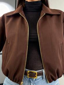 Chaqueta marrón elegante para mujer Lanisen con cuello clásico de solapa - Ajuste estructurado, ligera y duradera para todas las estaciones, ideal para otoño, fiestas de oficina y uso diario - Abrigo elegante y de fácil cuidado para mujeres profesionales