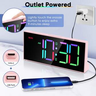 Loud Alarm Clock For Heavy Sleepers, Digital Clock With Adjustable Volume & Brightness, Snooze Function, Battery Backup, Large Digits Display, Multicolor RGB Changing Bedside Clock, Suitable For Home Decor, Bedroom Decor