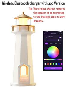 1 pieza Altavoz Bluetooth con forma de faro, con cargador inalámbrico y efectos de iluminación ambiente RGB, disponible con versión RGB controlada por aplicación - Blanco - Ver 13