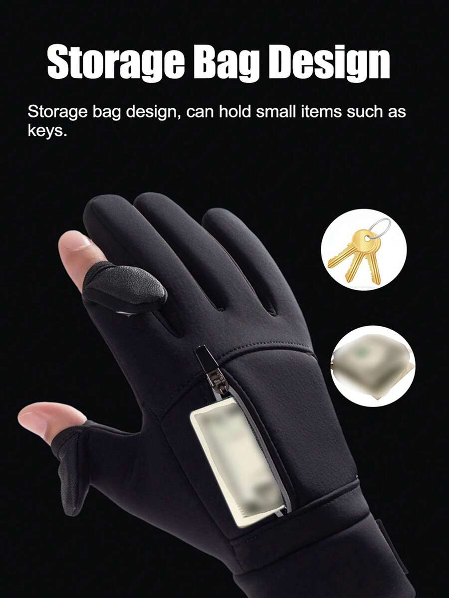 男女通用冬季防风触屏手套，带拉链和透气网布面料。保暖手套内衬柔软厚实，兼容触屏设备，防风、防水、透气。适合滑雪、跑步、钓鱼、高尔夫、骑行、摩托车骑行等户外活动。户外骑行装备。 - 彩色 - 查看 1